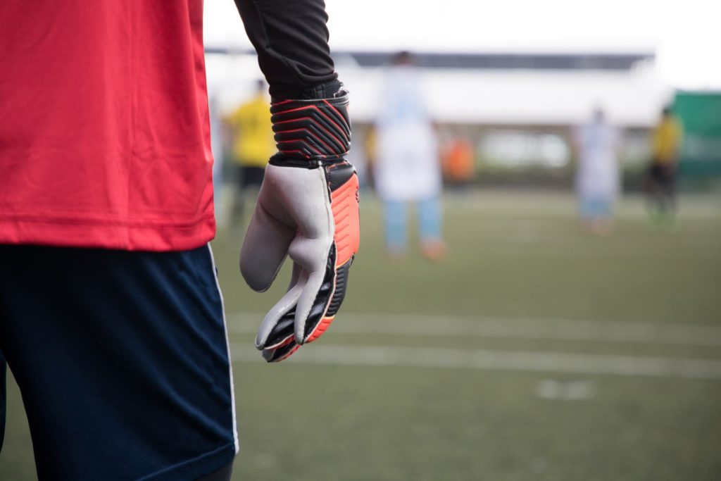 close up of a goalkeeper's glove