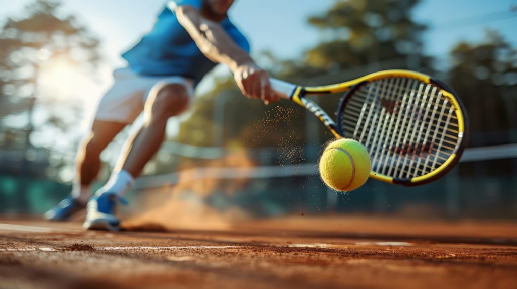 Image of a tennis player using proper technique to protect his hands and wrists